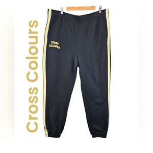 Cross Colours Mens Pull On Black Jogger Pants sz 2XL Adj Waist 1989 Graphic